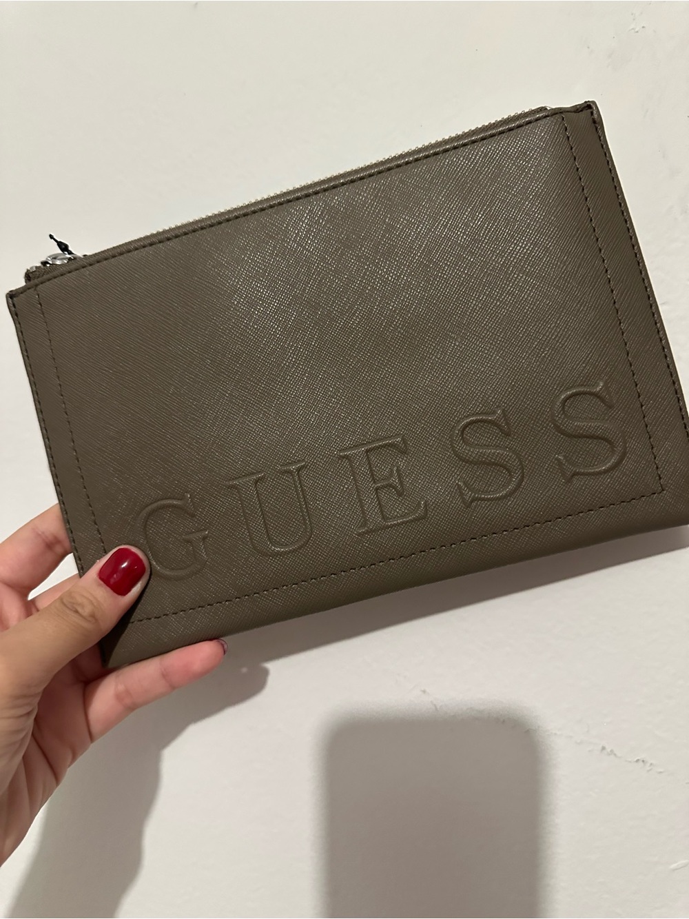 GUESS green Embossed Zip Pouch NWT!!